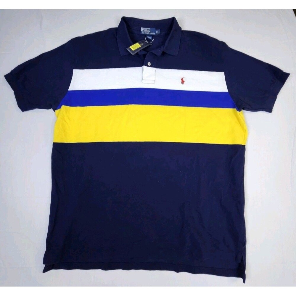 Polo Ralph Lauren Shirt Men’s Size 2XL Blue Rugby Colorblock Stripe NEW TAG